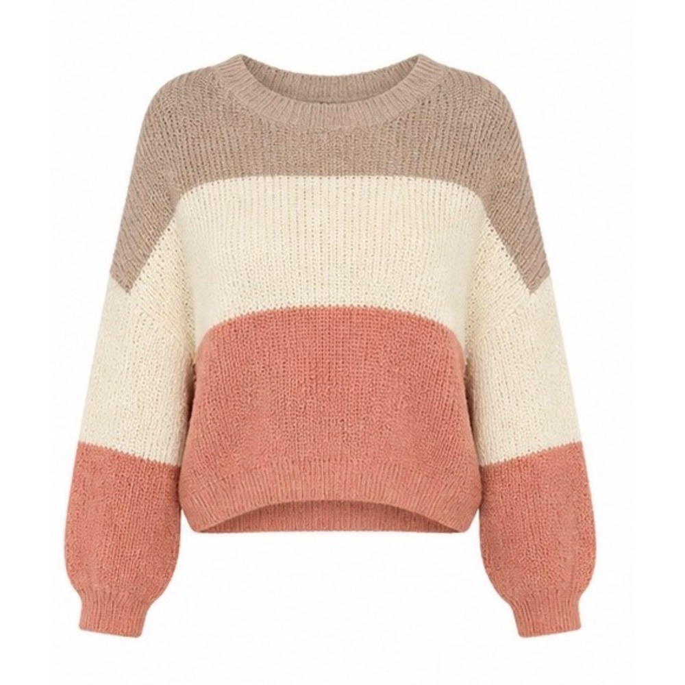 Debut Womens Colorblock Knit Sweater Mauve Cream Rose Pullover Small